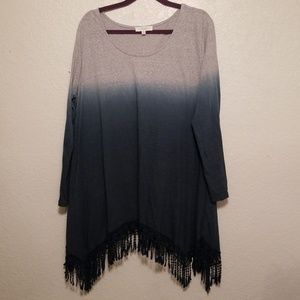 Umgee Gray Blue Tunic with Fringe 1x Xl